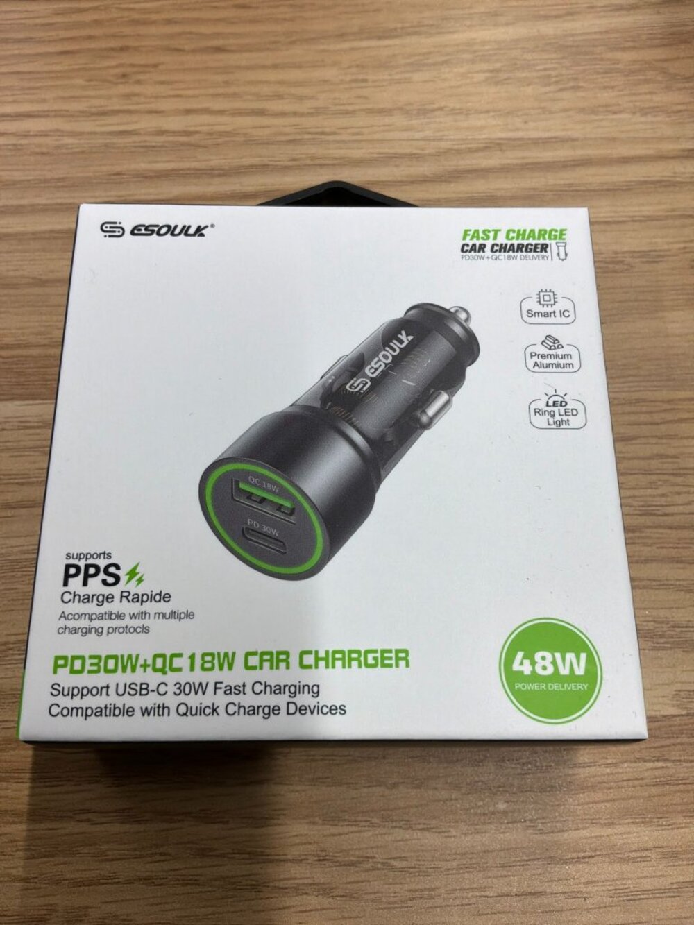 ESoulk 48W Fast Car Charger PD30W + QC 18W USB-C & USB-A | New